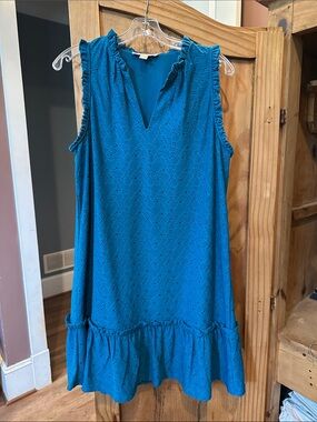 Michael Kors Teal Eyelet Ruffle Dress